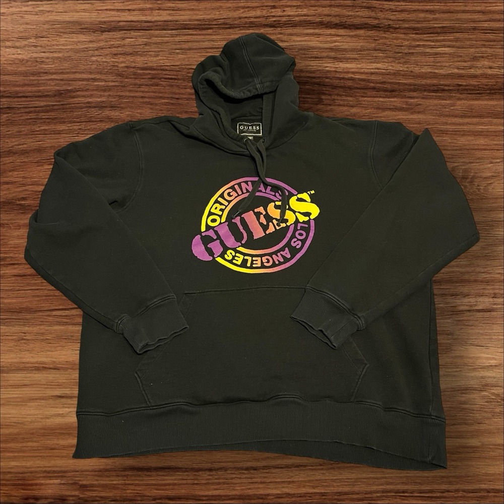Men's Guess Los Angeles Pullover Sweatshirt Hoodie Yellow Purple Black XL‎